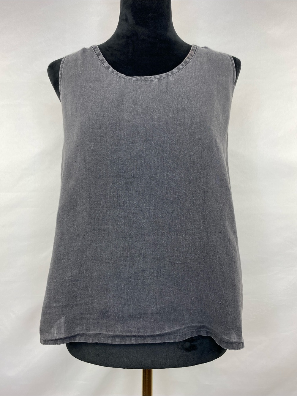 FLAX by Jeanne Engelhart Gray 100% Linen Sleeveless Tank Top Size Small